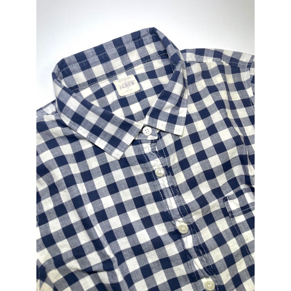 J Crew Perfect Shirt Navy White Gingham Button Down Cotton Long Sleeve XS